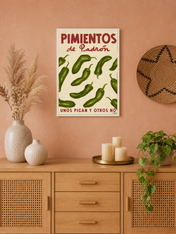 Pimientos de Padrón Kitchen Wall Art Print - white framed