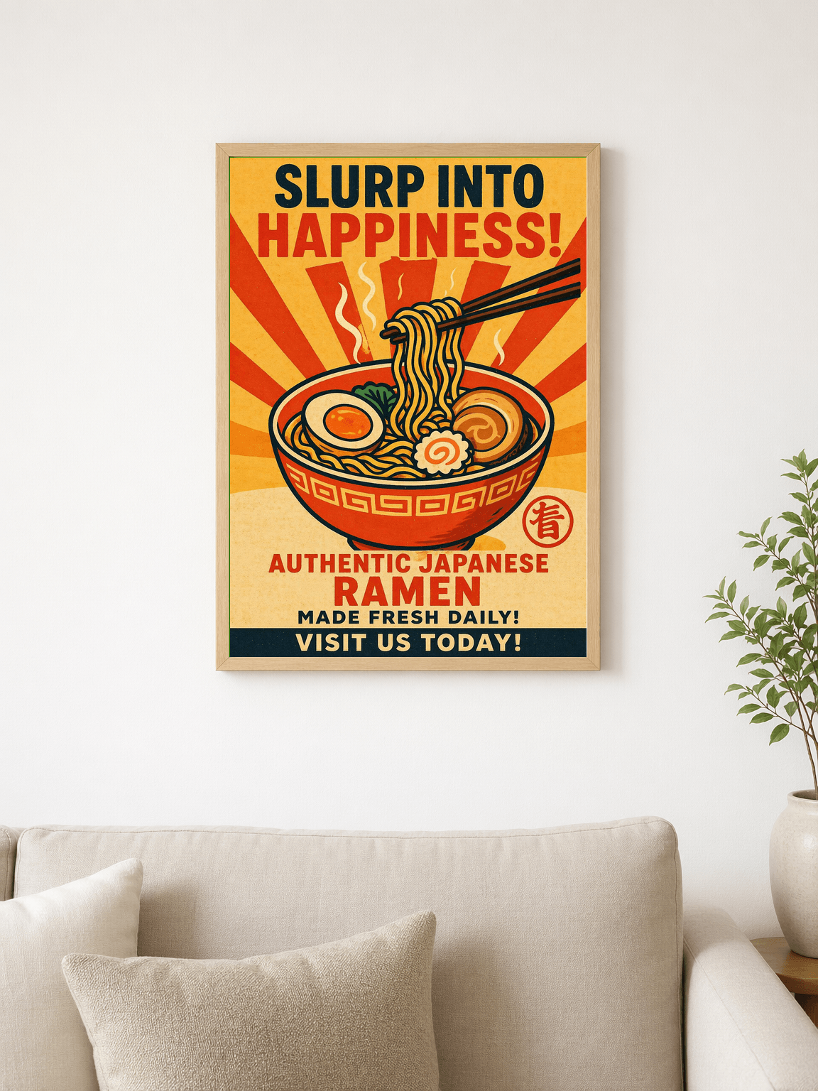 Slurp Into Happiness Japanese Ramen Wall Art Print - wood framed poster