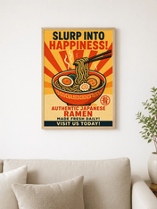 Slurp Into Happiness Japanese Ramen Wall Art Print - wood framed poster