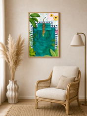 Leopard Poolside Tropical Wall Art Print - wood framed poster