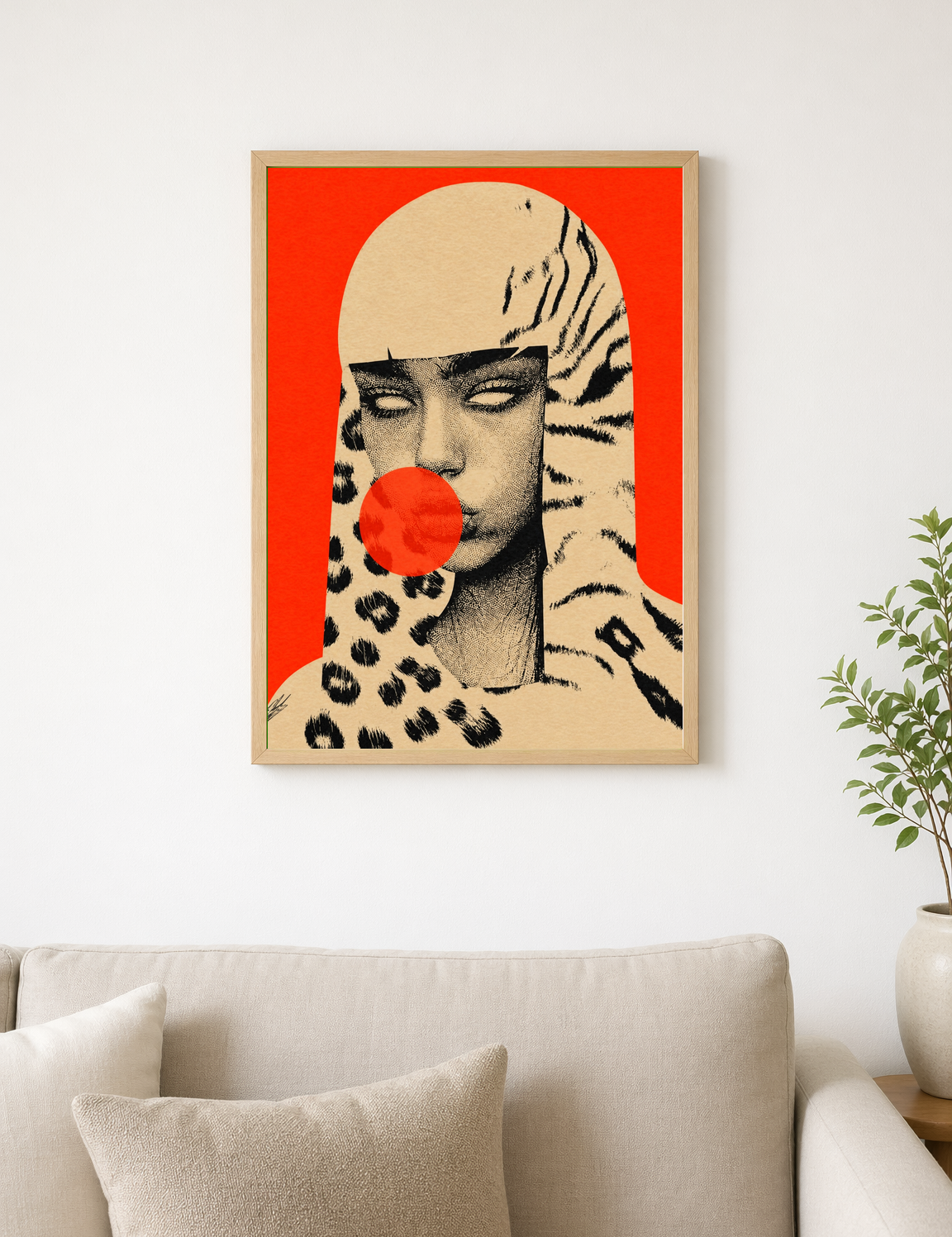 Pop Surreal Leopard Girl Wall Art Print - wood framed poster