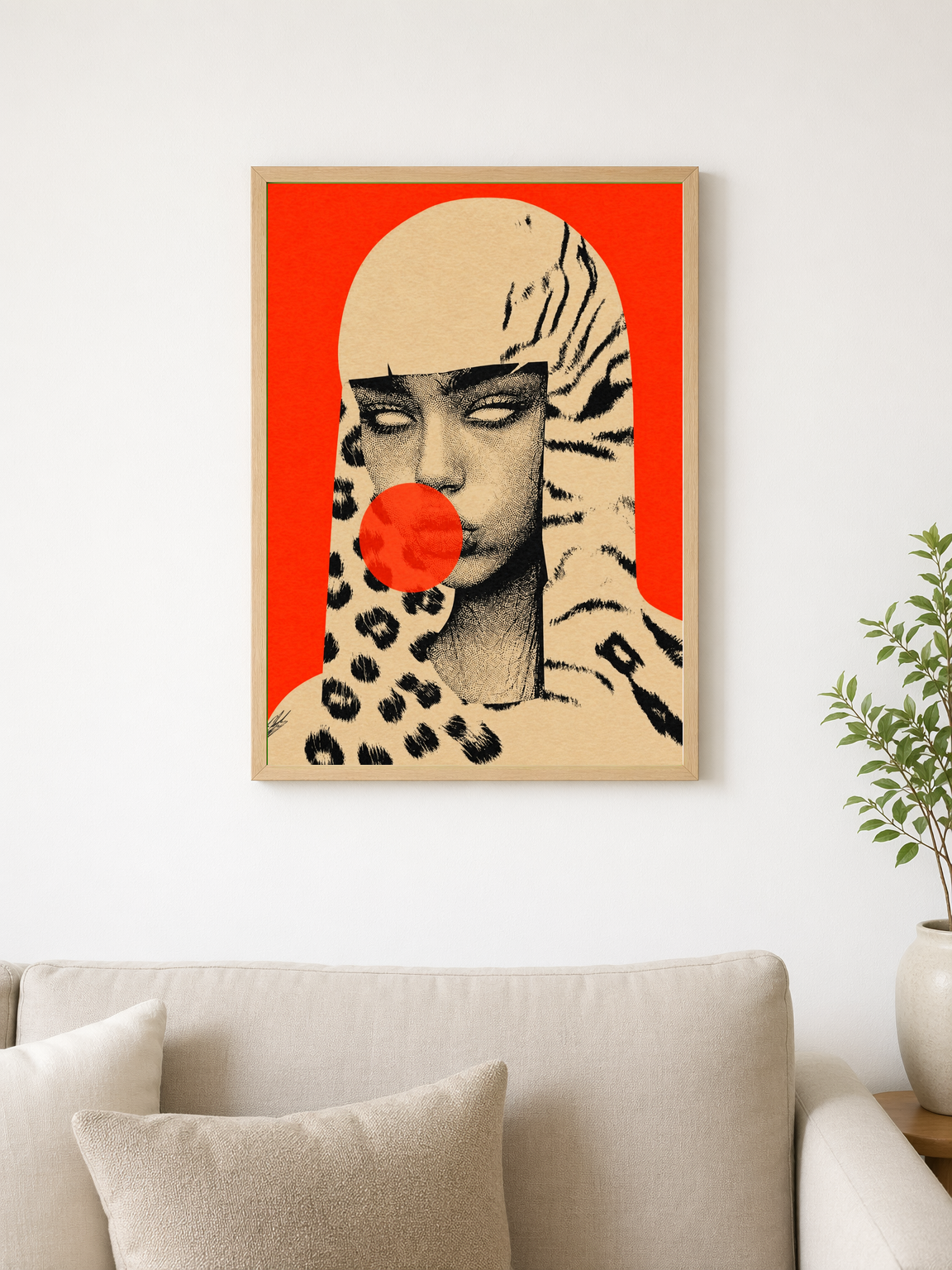 Pop Surreal Leopard Girl Wall Art Print - wood framed poster