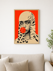 Pop Surreal Leopard Girl Wall Art Print - wood framed poster