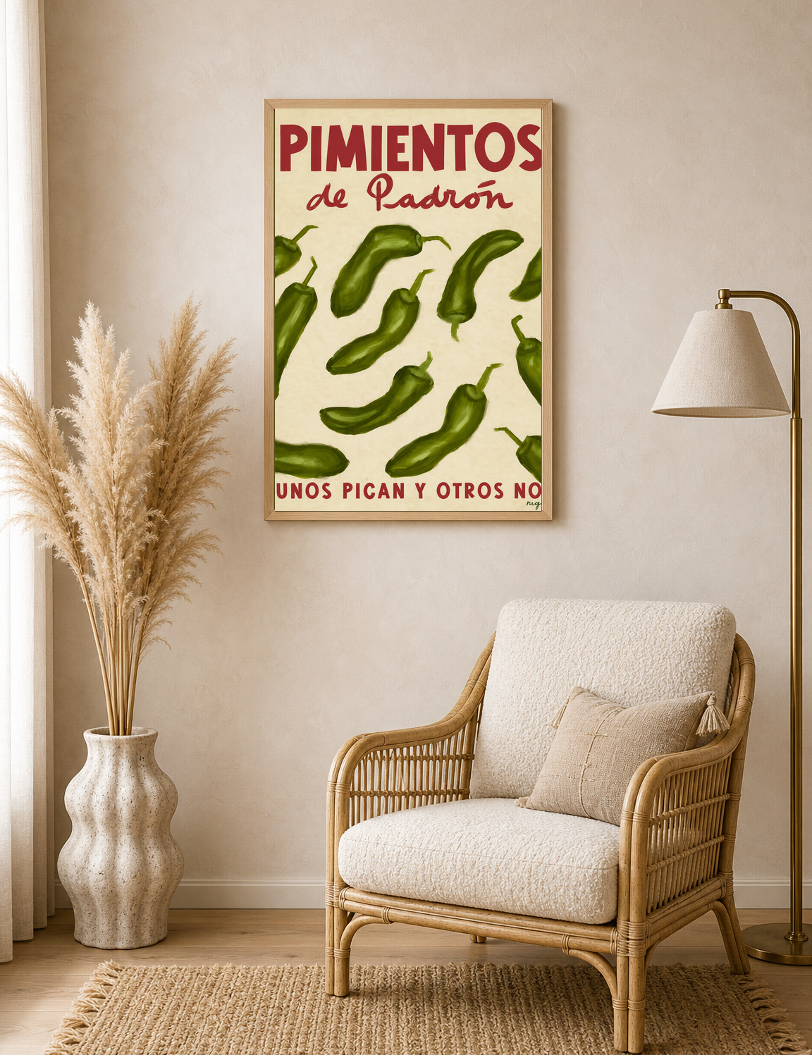 Pimientos de Padrón Kitchen Wall Art Print - wood framed poster