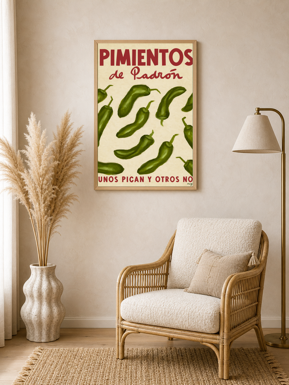 Pimientos de Padrón Kitchen Wall Art Print - wood framed poster