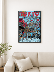 Tokyo Street Market Japan Travel Wall Art Print - black framed