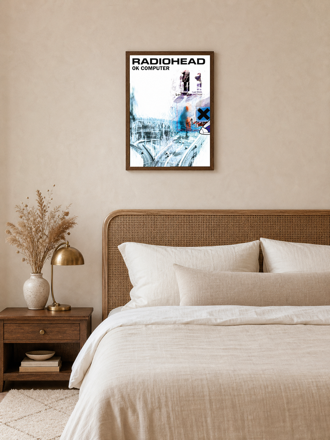 Radiohead OK Computer Album Wall Art Print - dark wood framed