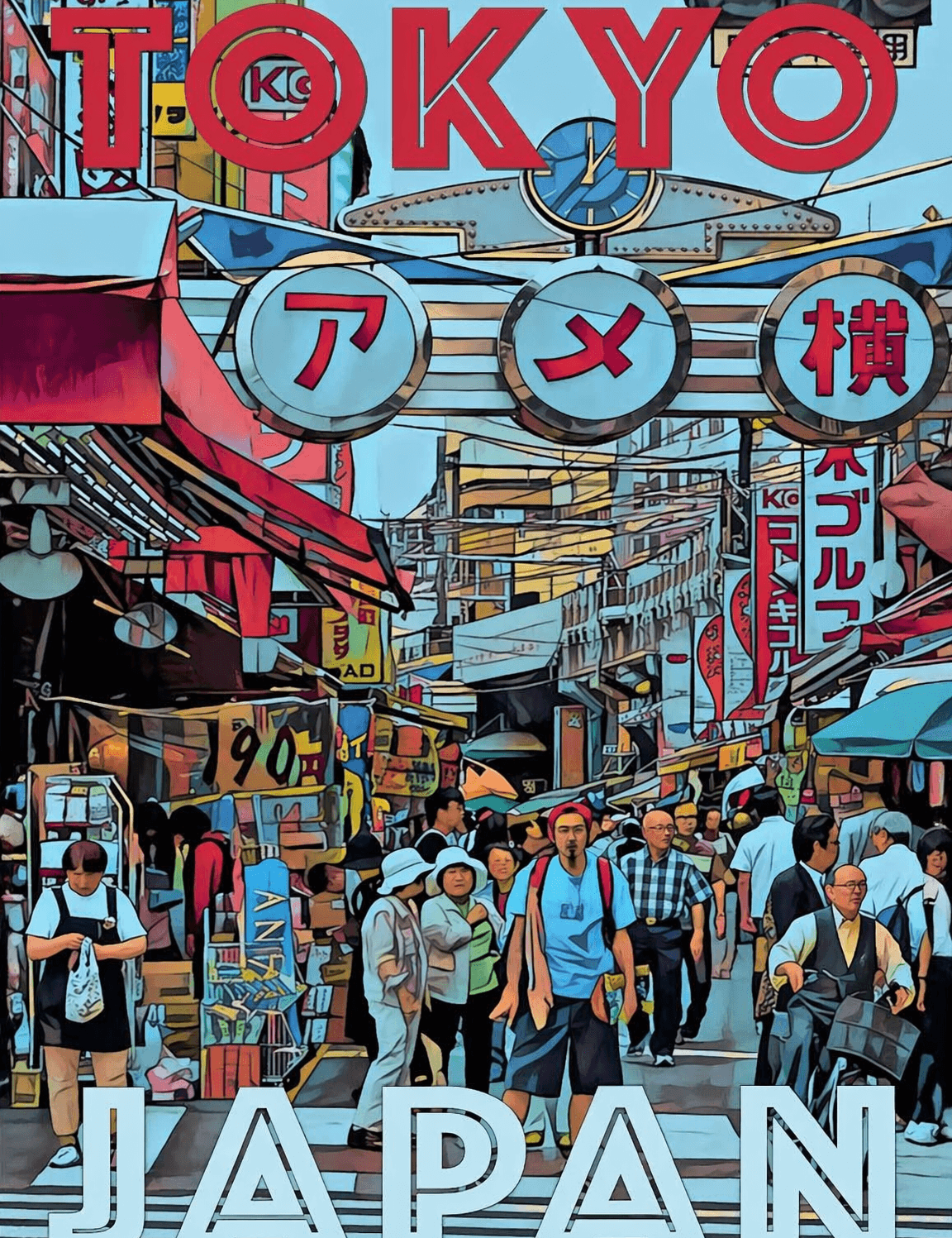 Tokyo Street Market Japan Travel Wall Art Print - unframed