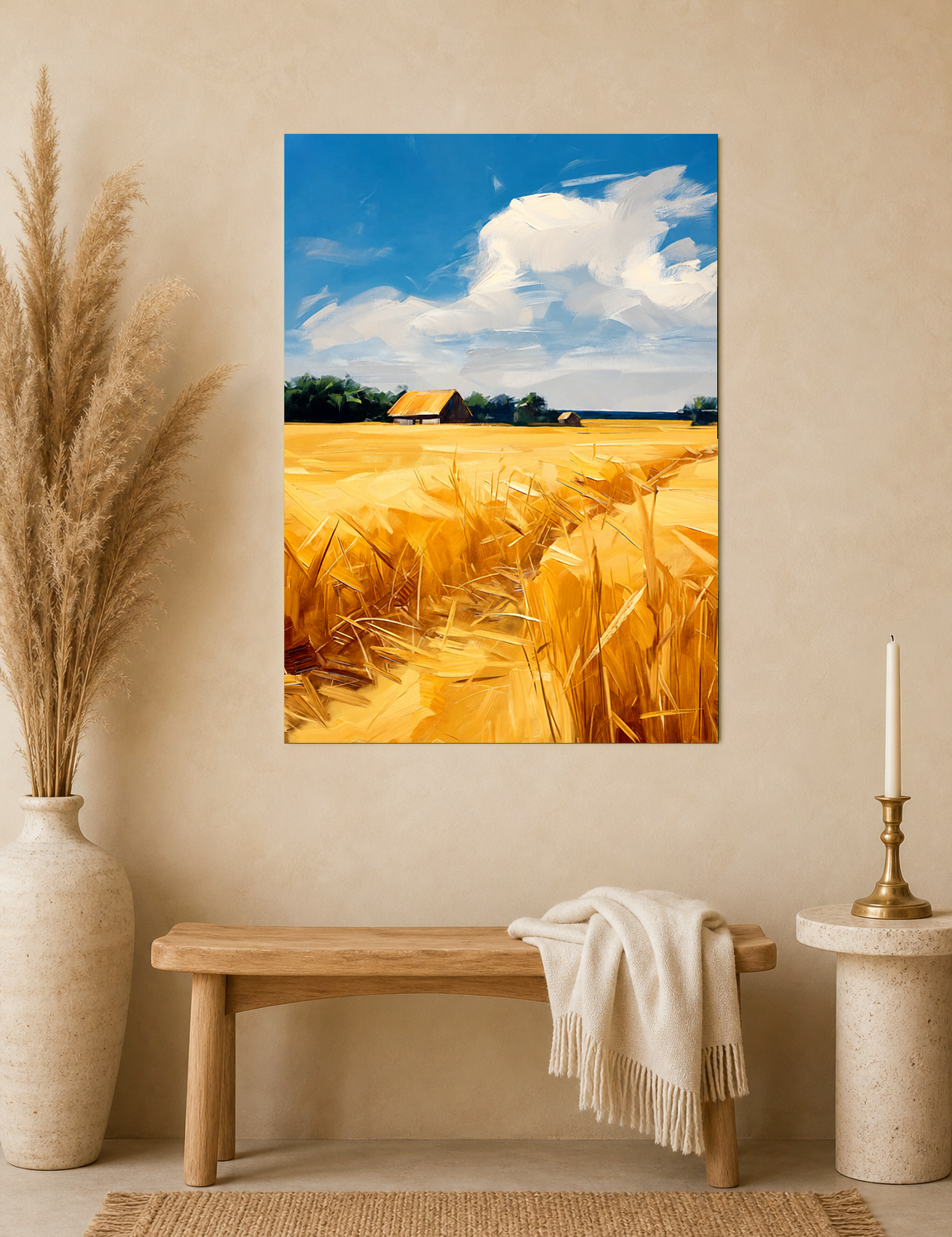 Golden Wheat Field Landscape Wall Art Print - unframed mockup