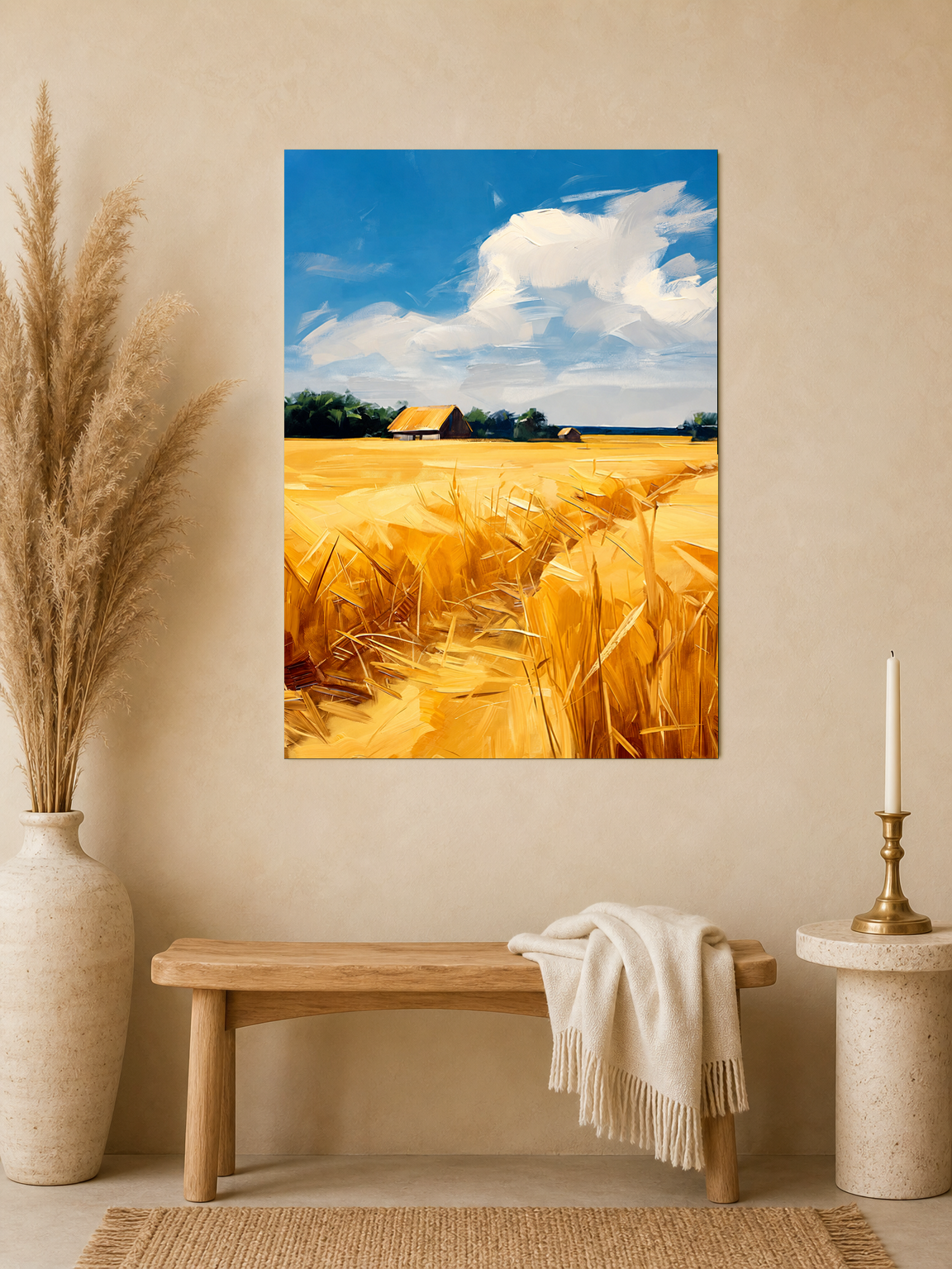 Golden Wheat Field Landscape Wall Art Print - unframed mockup