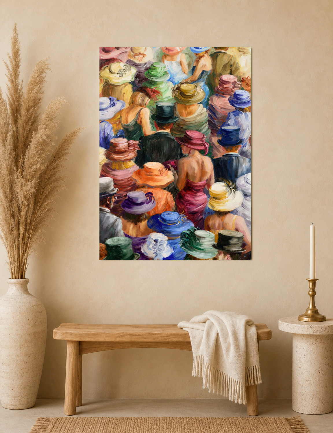 Colorful Crowd in Hats Wall Art Print - unframed mockup