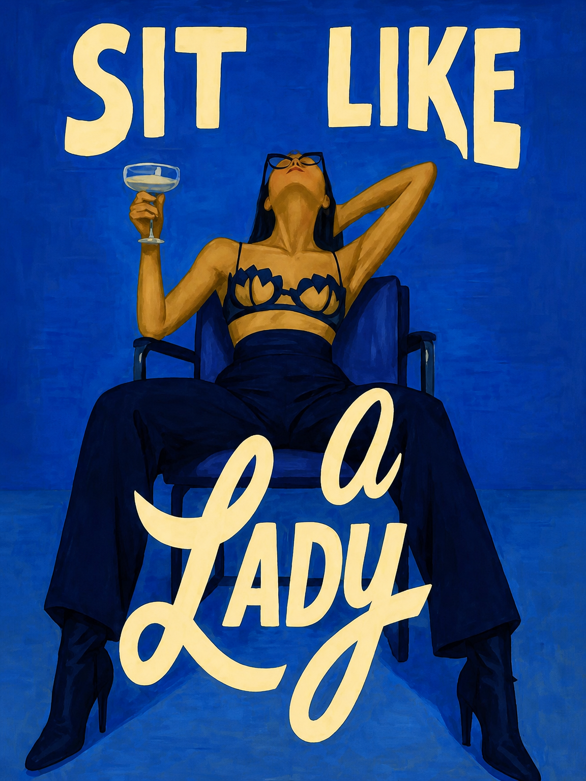 Sit Like a Lady Bold Blue Wall Art Print - unframed