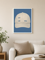 Minimalist Beige Baseball Cap Wall Art Print - white framed