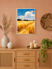 Golden Wheat Field Landscape Wall Art Print - white framed