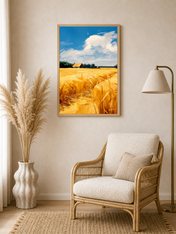 Golden Wheat Field Landscape Wall Art Print - wood framed poster