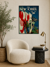 Vintage New Yorker Lobster Dock Wall Art Print - black framed