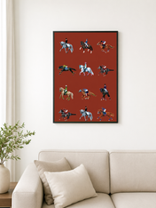 Equestrian Jockeys Horse Racing Wall Art Print - black framed