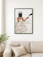 Chanel Book & Wine Fashion Wall Art Print - black framed