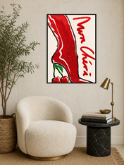 Mon Chéri Red Heeled Boot Wall Art Print - black framed