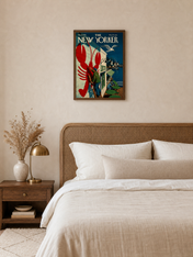 Vintage New Yorker Lobster Dock Wall Art Print - dark wood framed