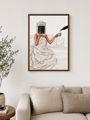 Chanel Book & Wine Fashion Wall Art Print - dark wood framed