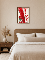 Mon Chéri Red Heeled Boot Wall Art Print - dark wood framed