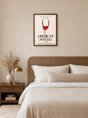 American Psycho Headphones Heart Wall Art Print - dark wood framed