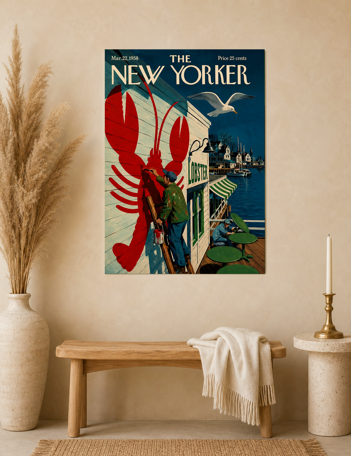 Vintage New Yorker Lobster Dock Wall Art Print - unframed mockup