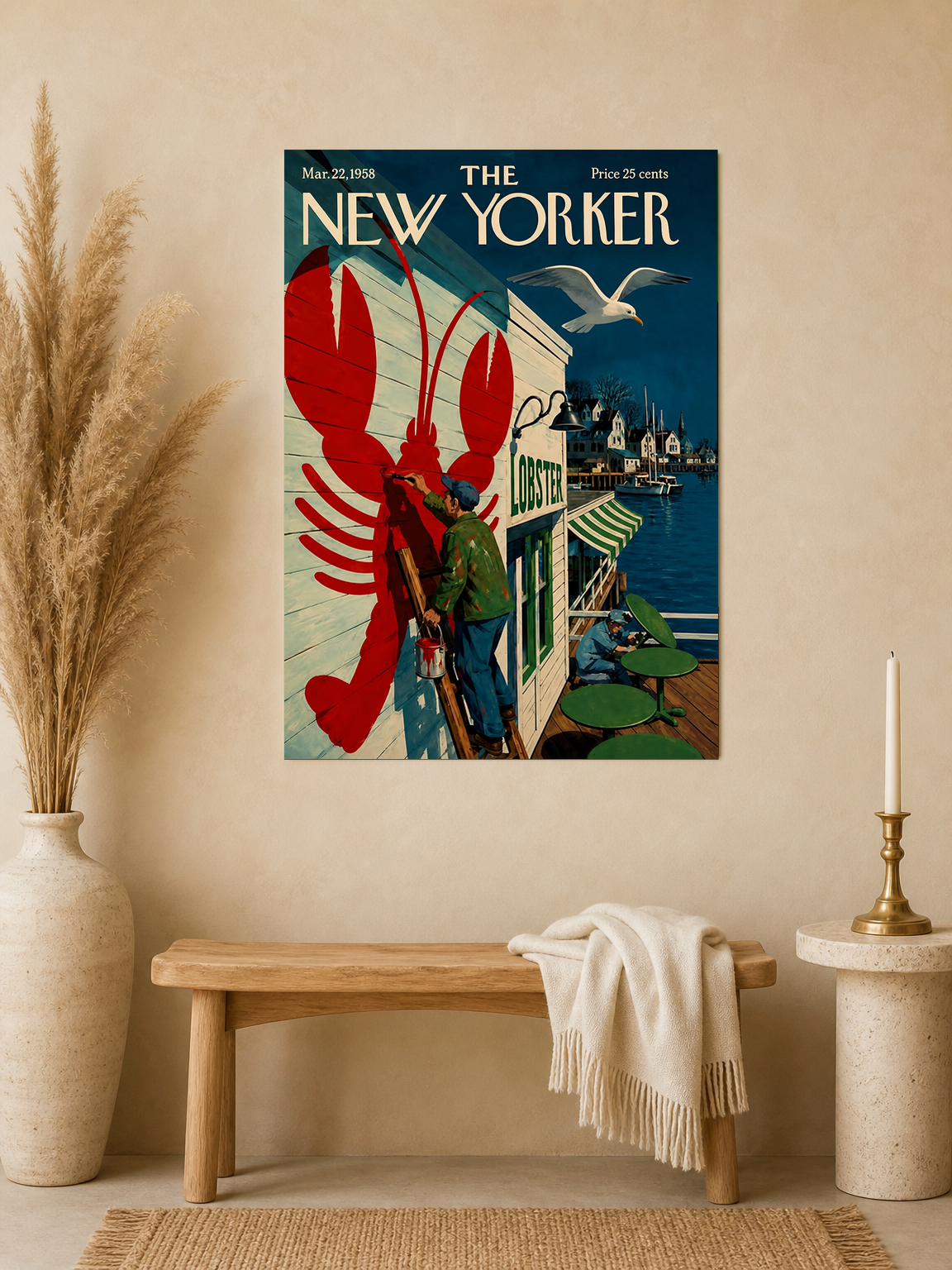 Vintage New Yorker Lobster Dock Wall Art Print - unframed mockup