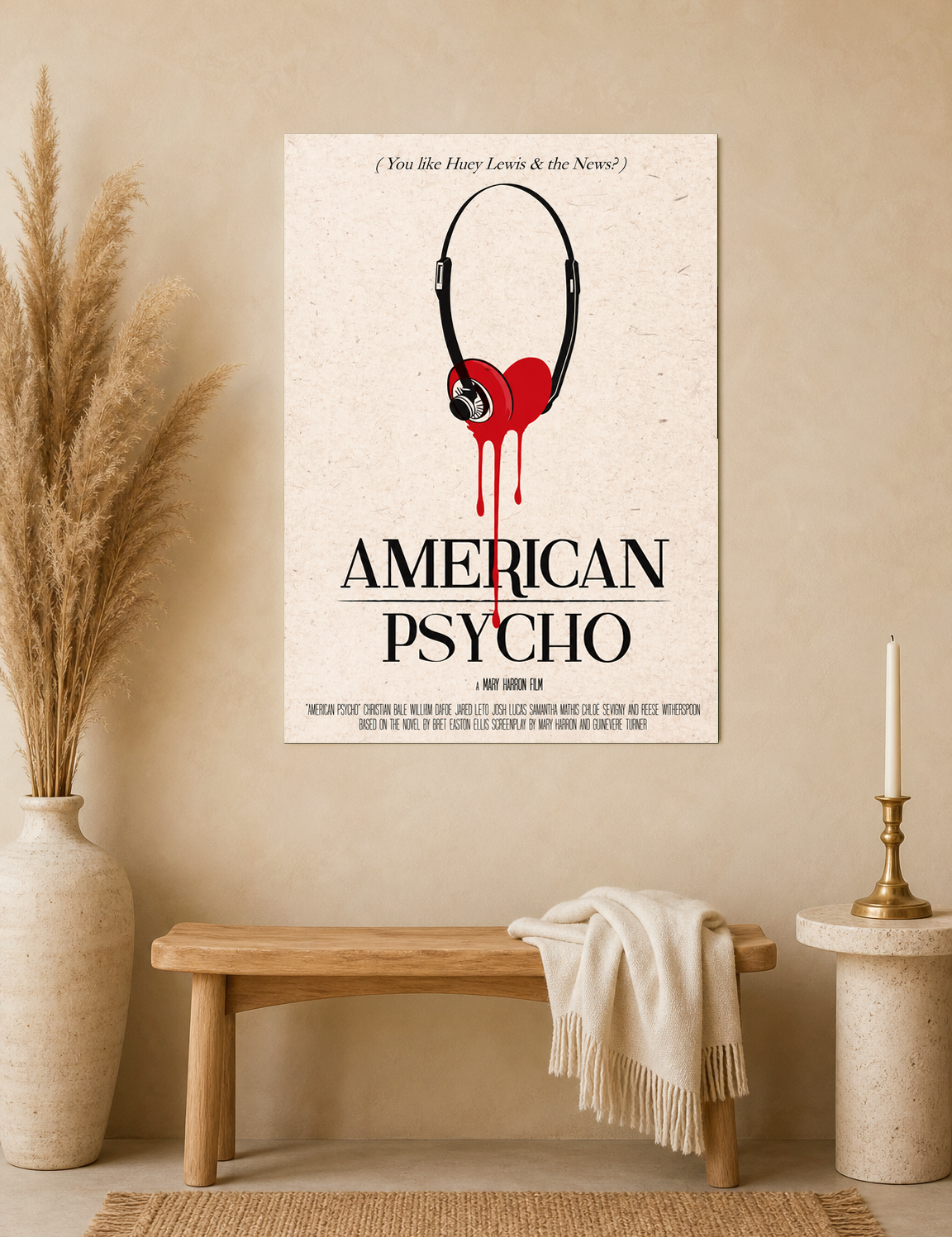 American Psycho Headphones Heart Wall Art Print - unframed mockup