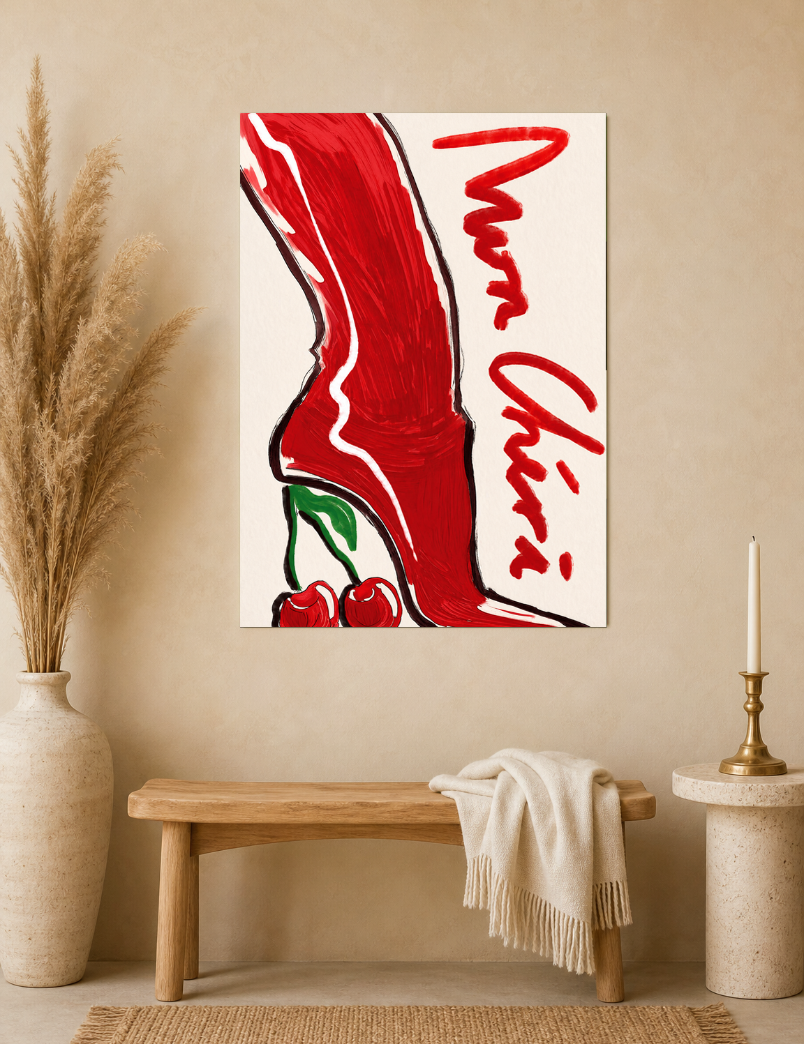 Mon Chéri Red Heeled Boot Wall Art Print - unframed mockup