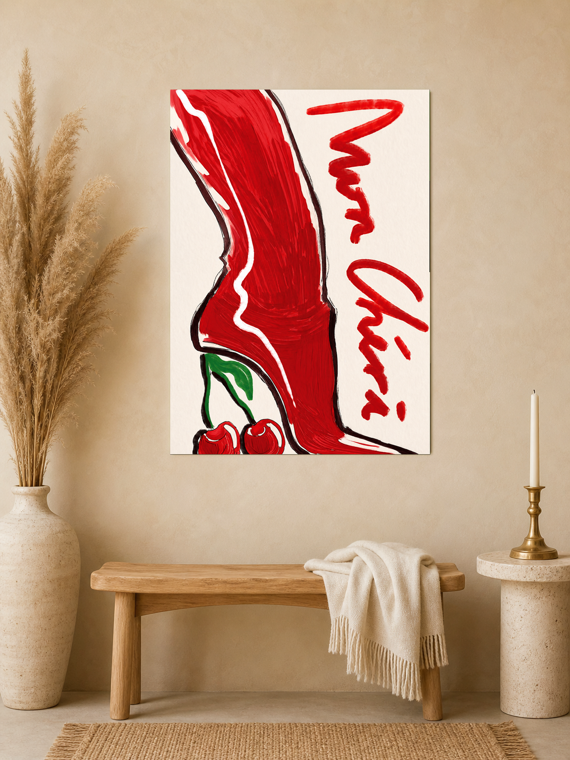 Mon Chéri Red Heeled Boot Wall Art Print - unframed mockup
