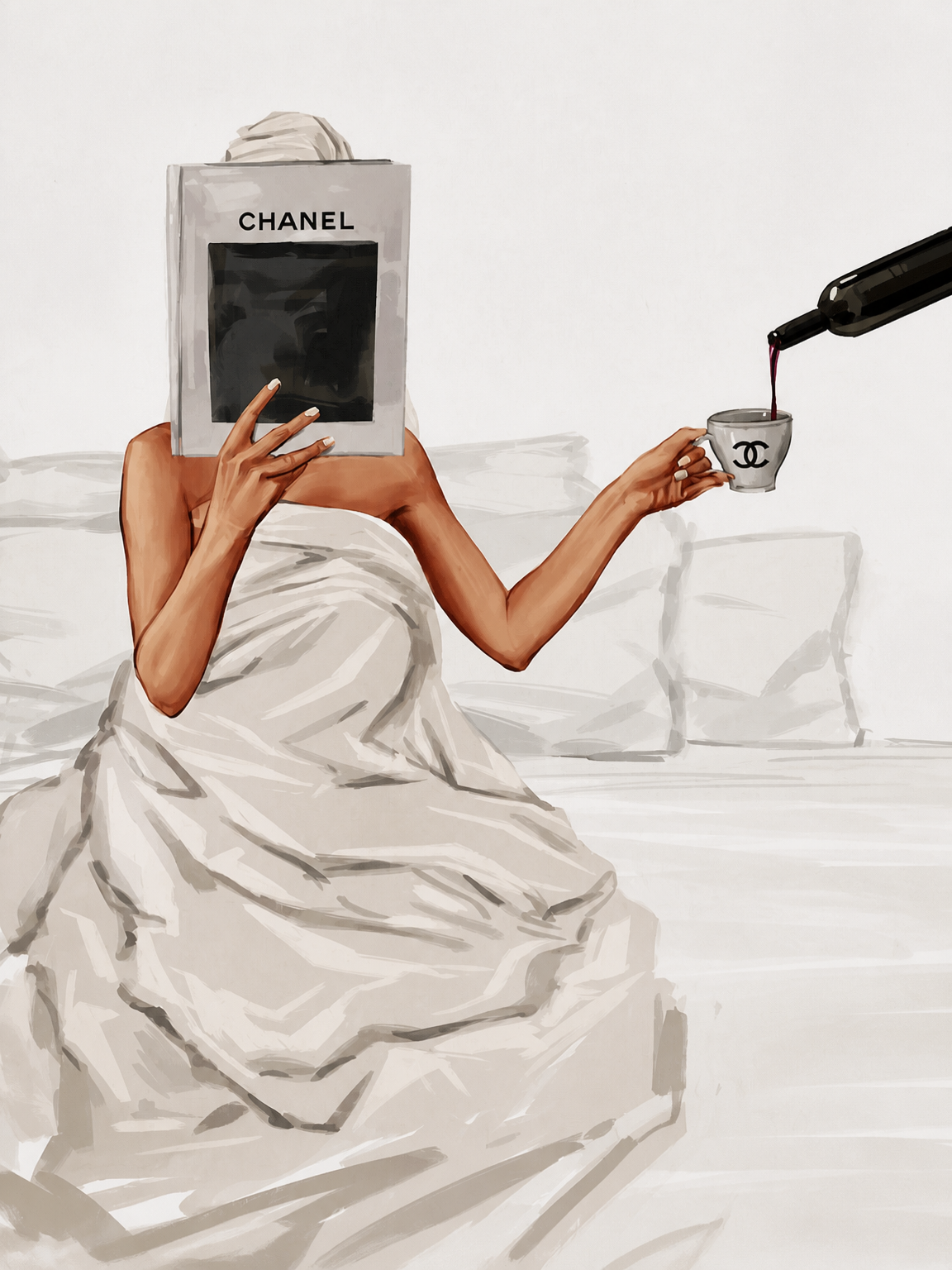 Chanel Book & Wine Fashion Wall Art Print - unframed