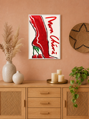 Mon Chéri Red Heeled Boot Wall Art Print - white framed