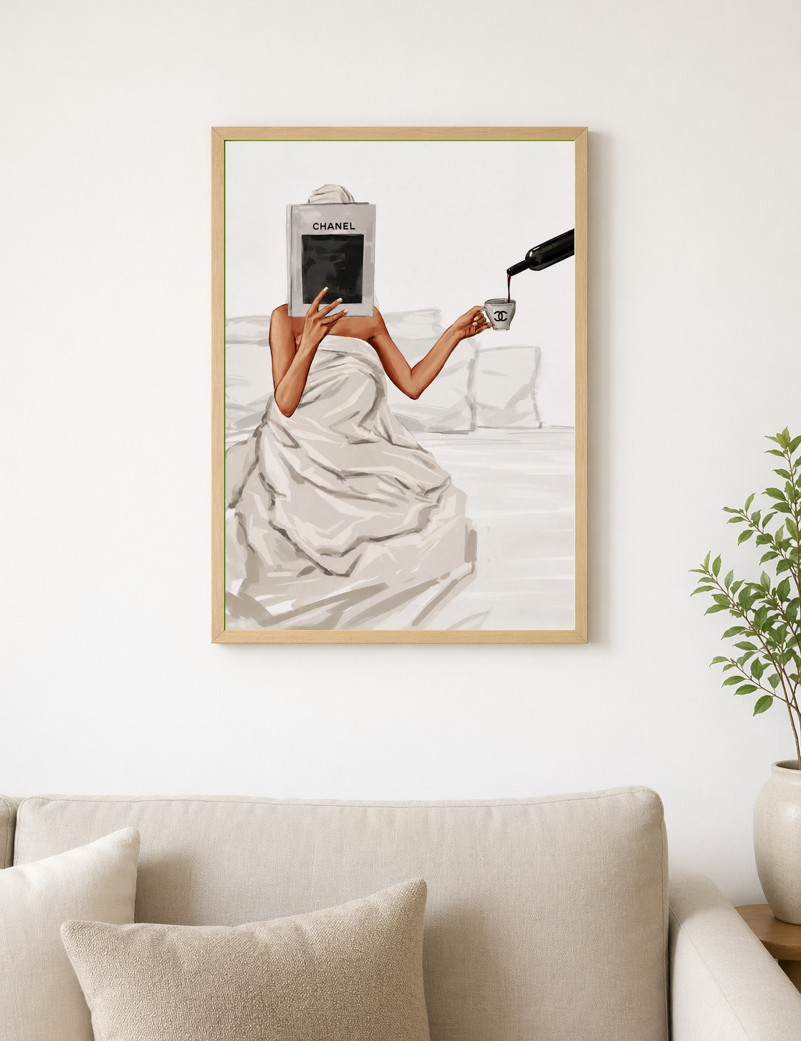 Chanel Book & Wine Fashion Wall Art Print - wood framed poster