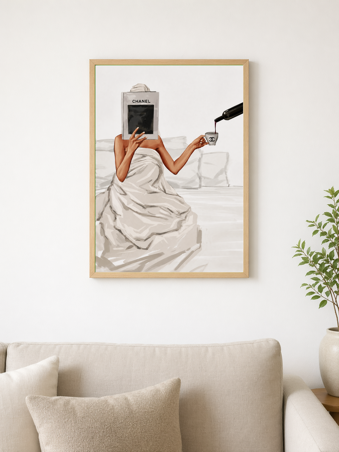 Chanel Book & Wine Fashion Wall Art Print - wood framed poster