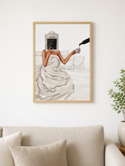 Chanel Book & Wine Fashion Wall Art Print - wood framed poster