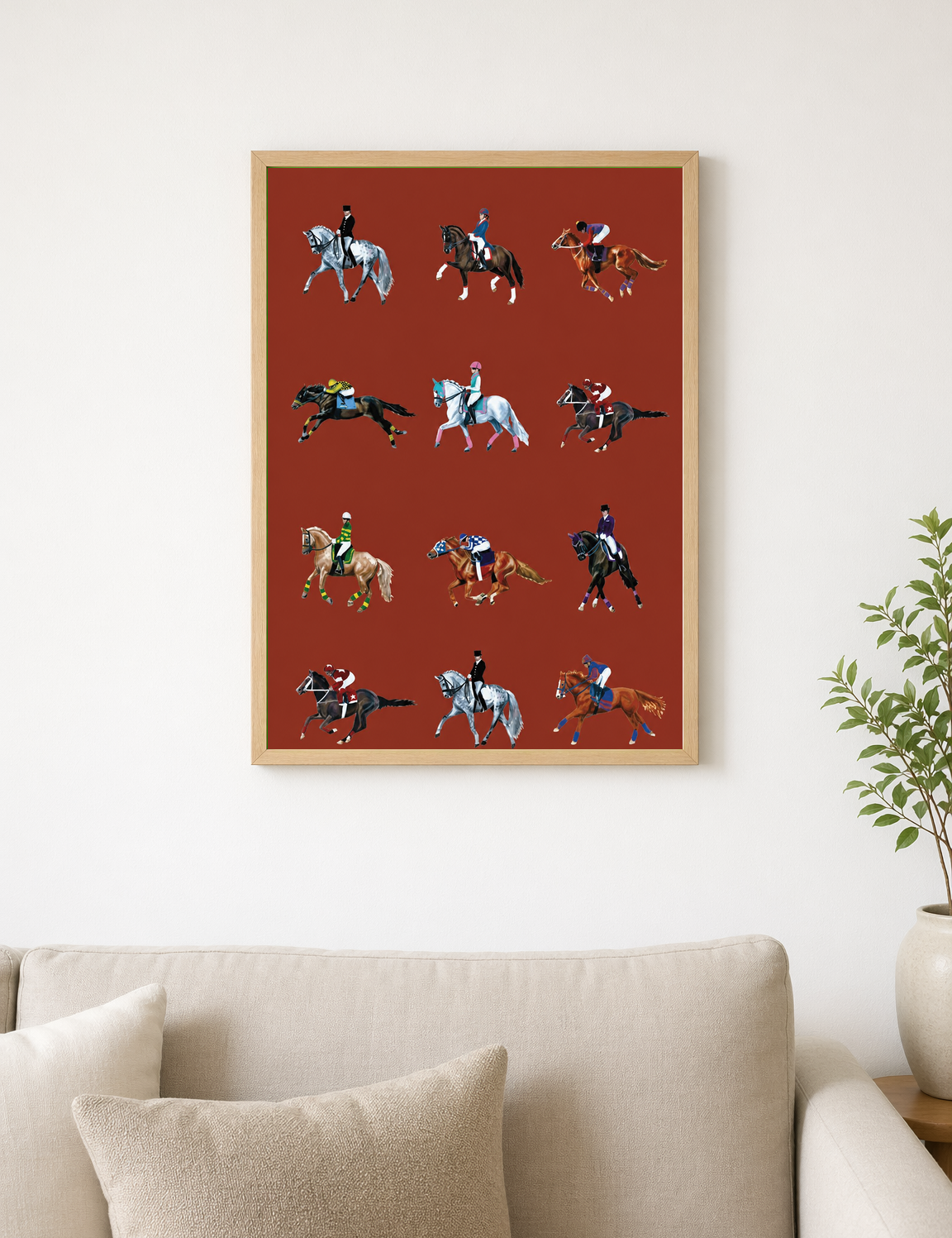 Equestrian Jockeys Horse Racing Wall Art Print - wood framed poster