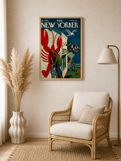 Vintage New Yorker Lobster Dock Wall Art Print - wood framed poster
