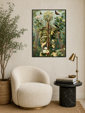 Botanical Anatomy Wall Art Print with Butterflies - black framed