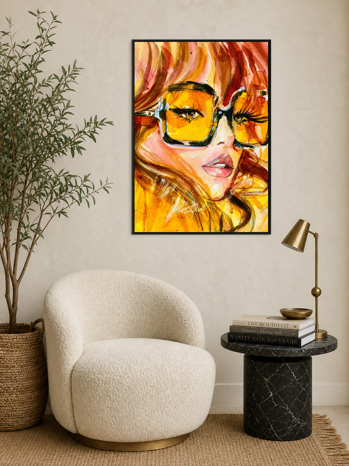Retro Sunglasses Portrait Wall Art Print - black framed