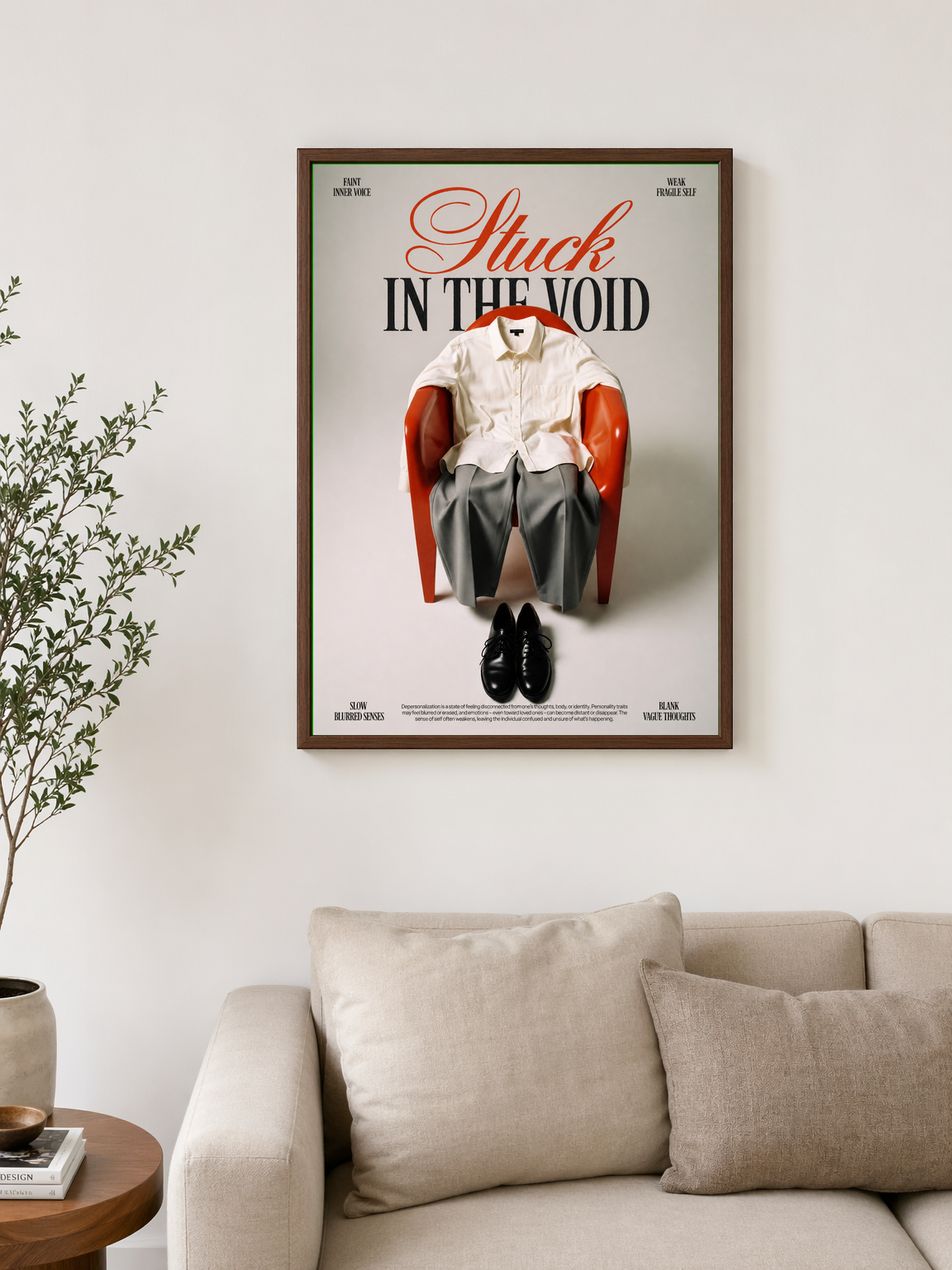 Stuck in the Void Surreal Wall Art Print - dark wood framed