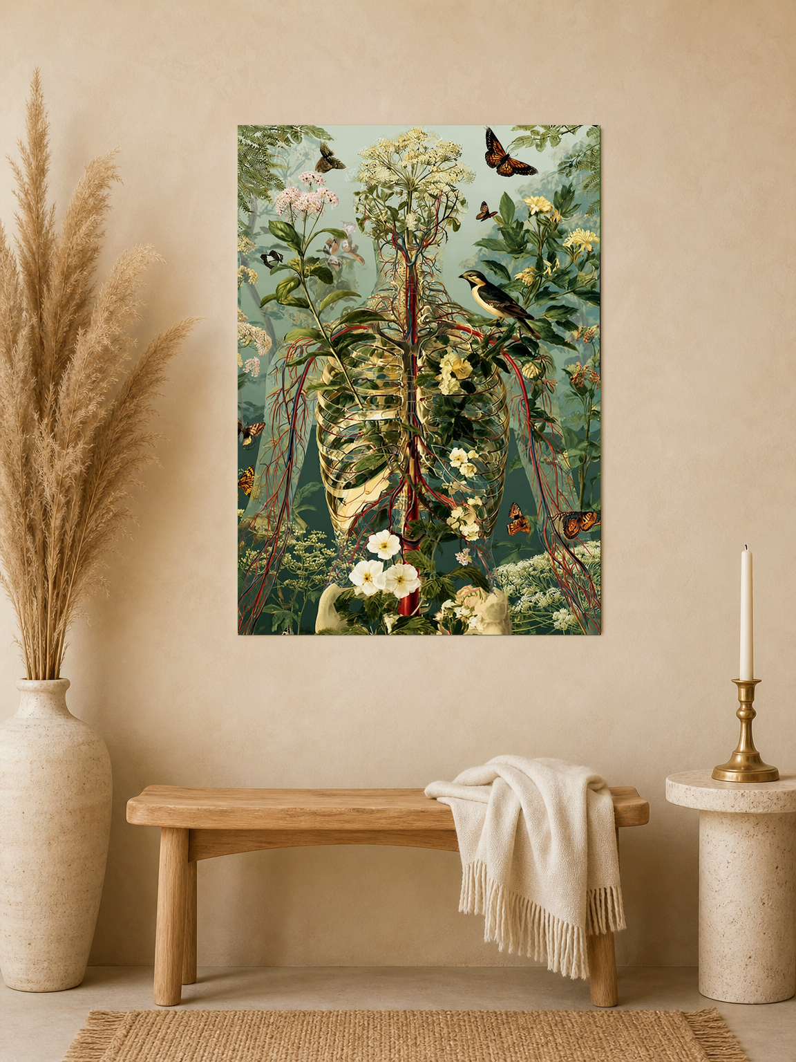 Botanical Anatomy Wall Art Print with Butterflies - unframed mockup