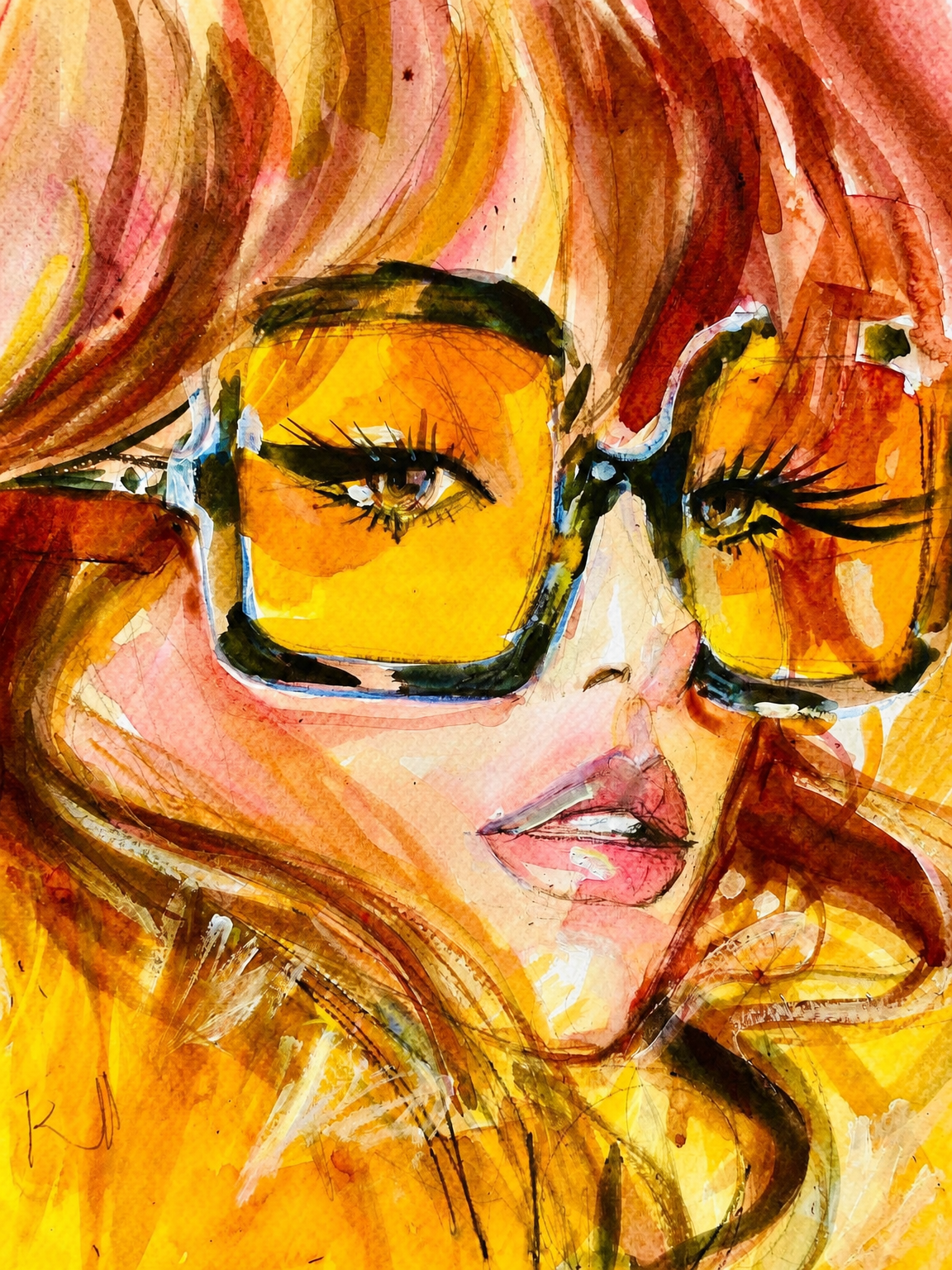 Retro Sunglasses Portrait Wall Art Print - unframed