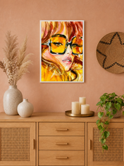 Retro Sunglasses Portrait Wall Art Print - white framed