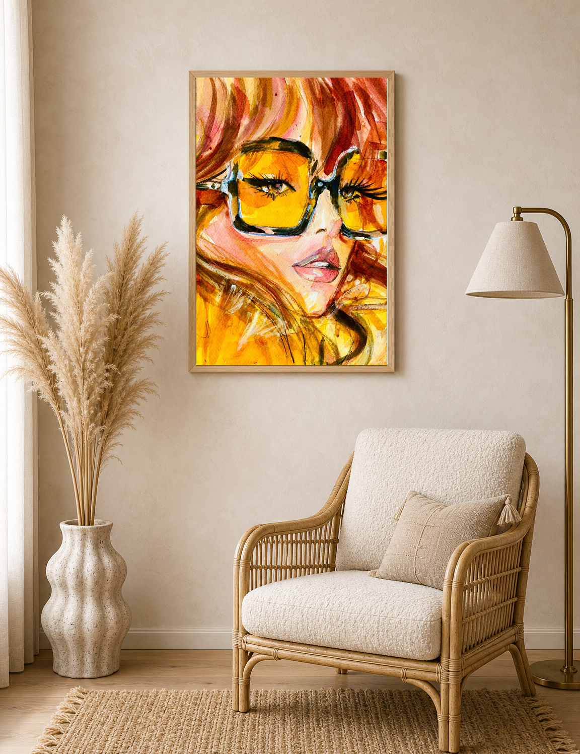Retro Sunglasses Portrait Wall Art Print - wood framed poster