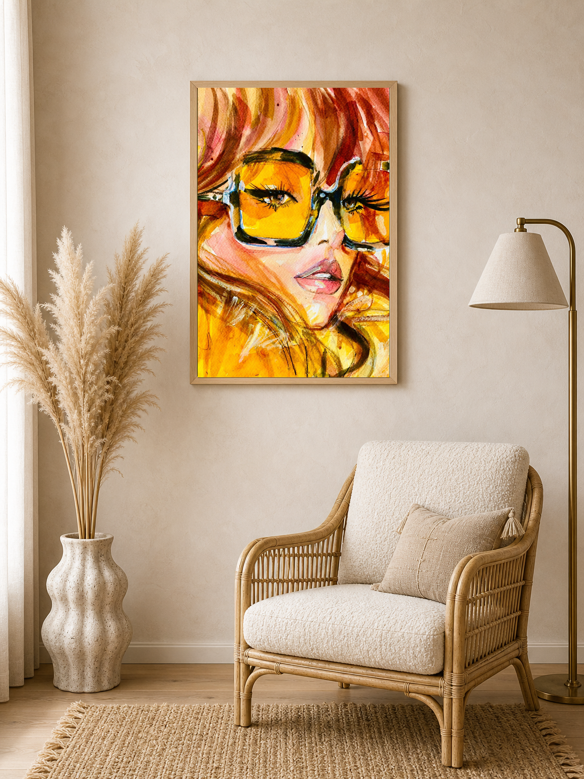 Retro Sunglasses Portrait Wall Art Print - wood framed poster