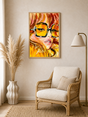 Retro Sunglasses Portrait Wall Art Print - wood framed poster