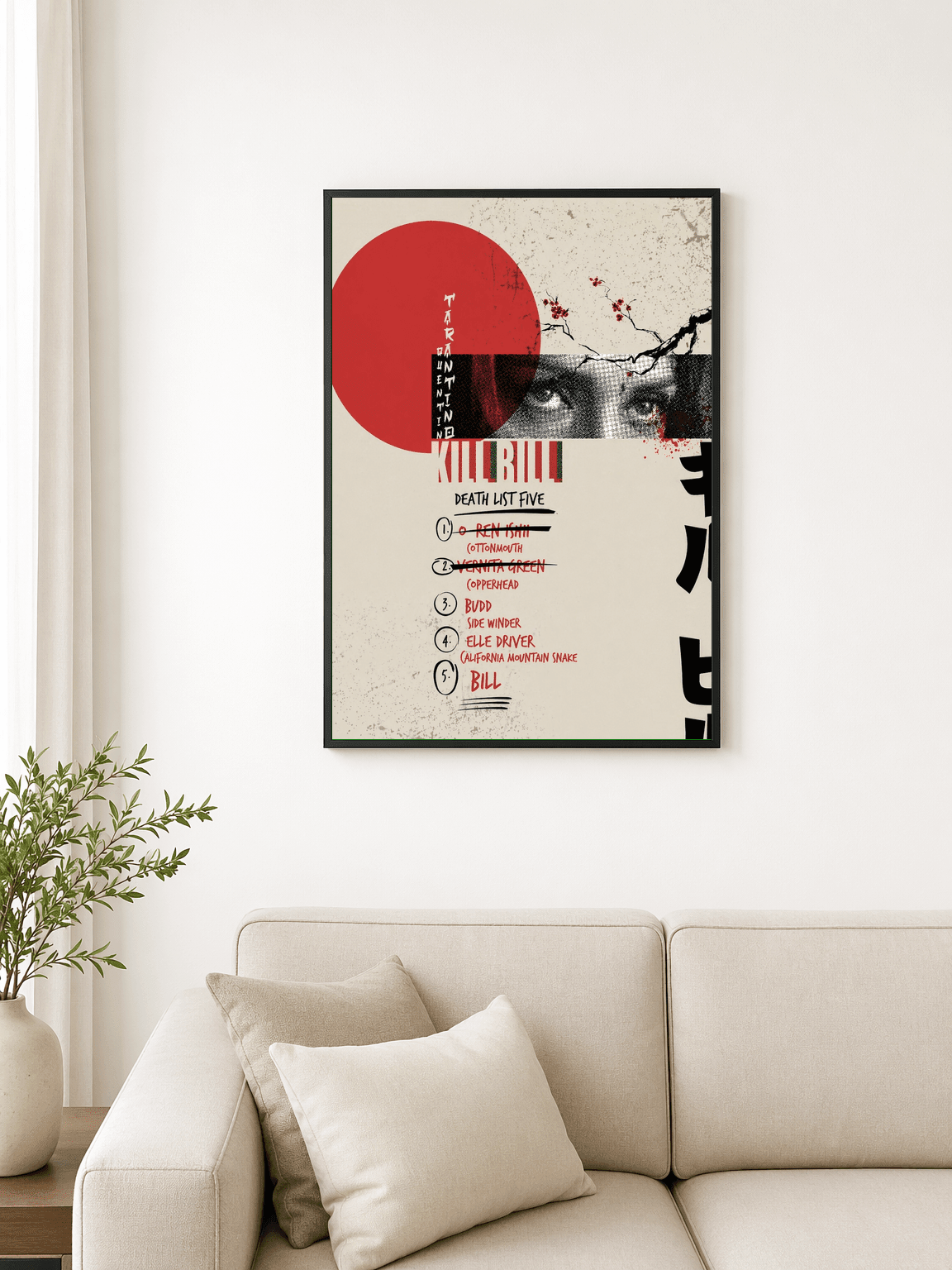 Kill Bill Death List Five Wall Art Print - black framed