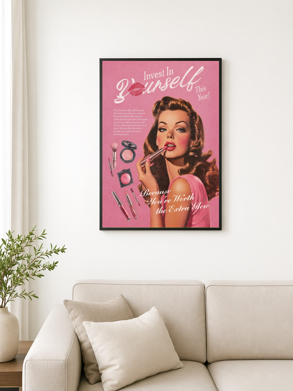 Invest In Yourself Retro Glam Wall Art Print - black framed